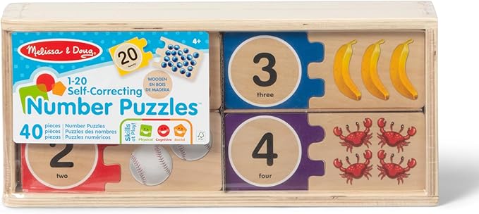 Melissa & Doug Self-Correcting Wooden Number Puzzles with Storage Box (40 pcs)
