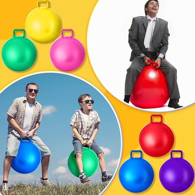 Lewtemi 6 Pcs Hopper Ball for Adults 29 Inch Jumping Hopping Inflatable Bouncing Ball with Handle and Air Pump for Indoor Outdoor Games Sport Exercise Fun Easter Basket Stuffers Gifts(Rainbow Colors)