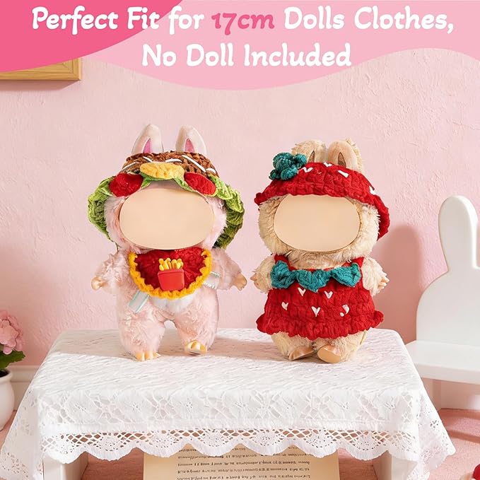 2PCS 17cm Doll Clothes for Outfit Set, Handmade Crochet, for 17cm Dolls, Hamburger Strawberry Theme, Great Gift Idea (Hamburger)