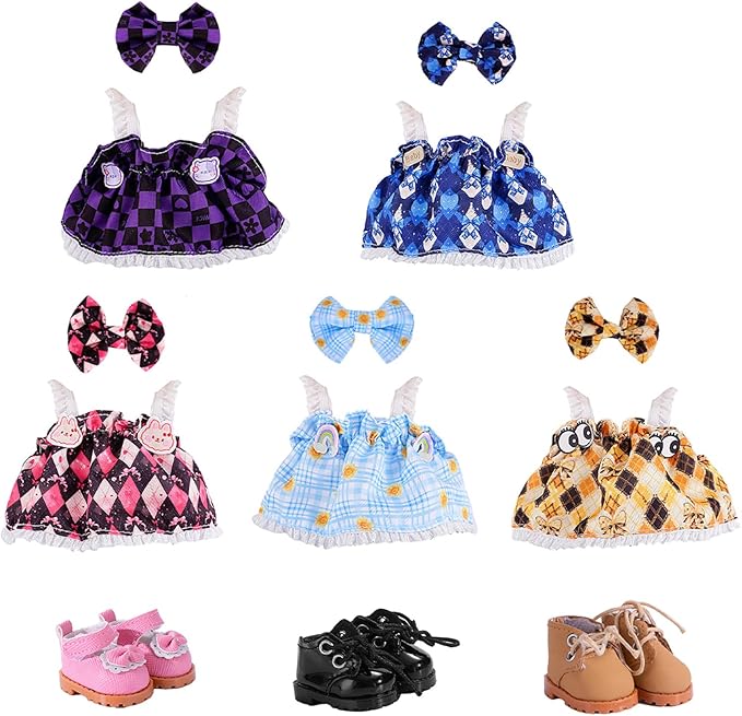Ezcora Doll Costume, 5 Pack Clothes for 6" Doll, Includes 3 Pairs of Shoes, Great for Play and Display, Costume Accessories for Collectors