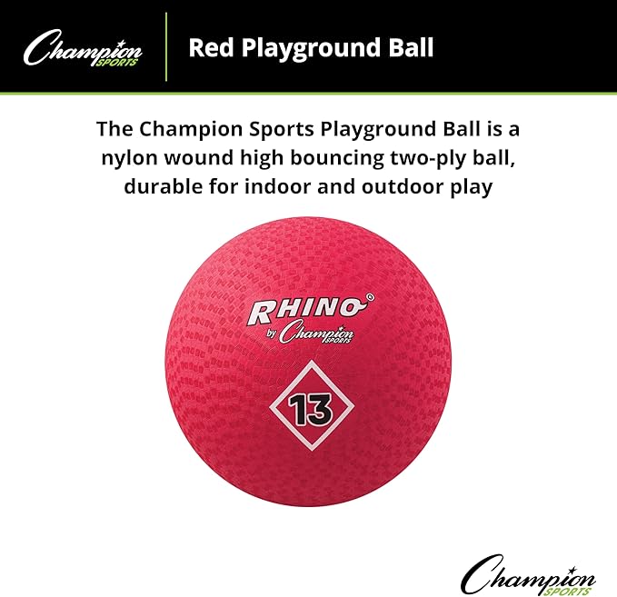Champion Sports Playground Ball – Durable High-Bounce Ball, Sizes 5", 6", 7", 10", 13" & 16" for Gym, Recess & Play