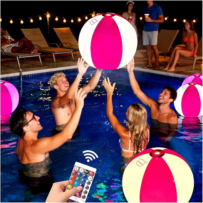 MIAOKE Funny and Playful Pool Toys 16 Inch 5 Pack- LED Beach Ball,Suitable for Pool Games Night Summer Pool Party,Outdoor Everybody Family Games
