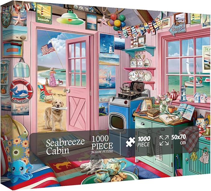 Beach Summer House Puzzle for Adults 1000 Piece, Ocean Seashore Retreat Jigsaw Puzzles, Hawaii Cabin Scenery Puzzles for Home Decor