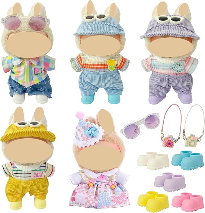 Ezcora Clothes for Doll, 5 Pack Clothes for 17cm Doll Include Pairs of Shoes, Perfect for Play & Display, Doll Outfits Accessories for Collectors (No Dolls) (Rainbow Style)