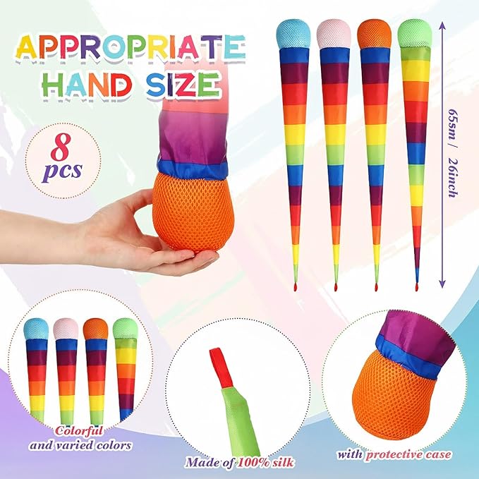 Leyndo 8 Pcs 26 Inch Throw and Catch Balls with Rainbow Tail, Fun Colorful Sports Comet Balls Playground Toys for School Classroom Beach Outdoor Camping Healthy and Fun Games (Multi Color)