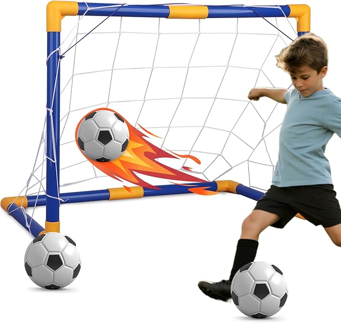 Soccer Goal Set 23" W×18" H×12" D, Portable Soccer Goal Training Equipment, Mini Soccer Net with 3 Soccer Ball for Sports Game, Soccer Set for Kids and Youth