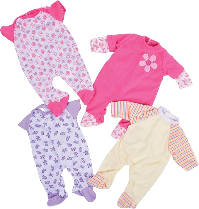 Constructive Playthings 4-Piece Sleeper Set for 12 Inch to 14 Inch Baby Dolls, Machine Washable Pajamas for Dolls, Baby Doll Accessories, Ages 2+