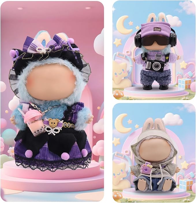 Clothes for Labubu, 39-Piece Clothes and Accessories Set Designed for Labubu Doll Clothes, Includes Glasses, Shoes, Headphones, Camera, Clothes Rack, Scarf, Knitted Bags, and 9 Mini Accessories