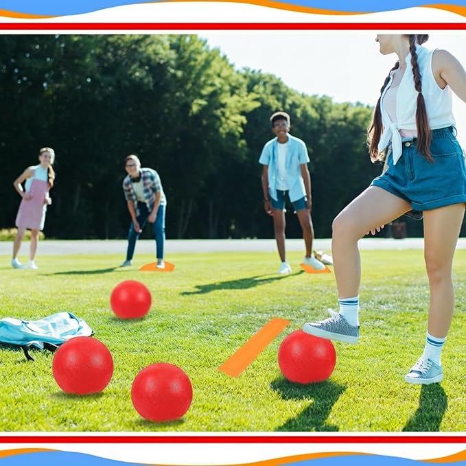 Hiboom 16 Pcs Sports Kickball Set Includes 10 Inches Playground Ball 5 Rubber Throw Down Bases Ball Pump 10 Foul Line Cones for Kids Adults Playground School Backyard Game Camps Picnic