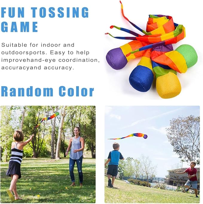Leyndo 4 Pcs Throw and Catch Ball with Rainbow Tail, Soft Rainbow Play Ball, Sports Comet Balls Playground Toys Bulk for Indoor Outdoor Games Activities Throwing School, 25.59'' Long