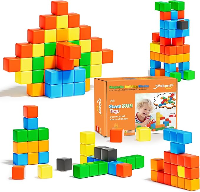 Magnetic Blocks, Gifts for 3 4 5 6 Year Old, Magnet Building Blocks for Toddlers, Girls & Boys, Montessori - Autism - Sensory Magnetic Toys for Kids Ages 3-5 4-8, 1.22inch, 56PCS