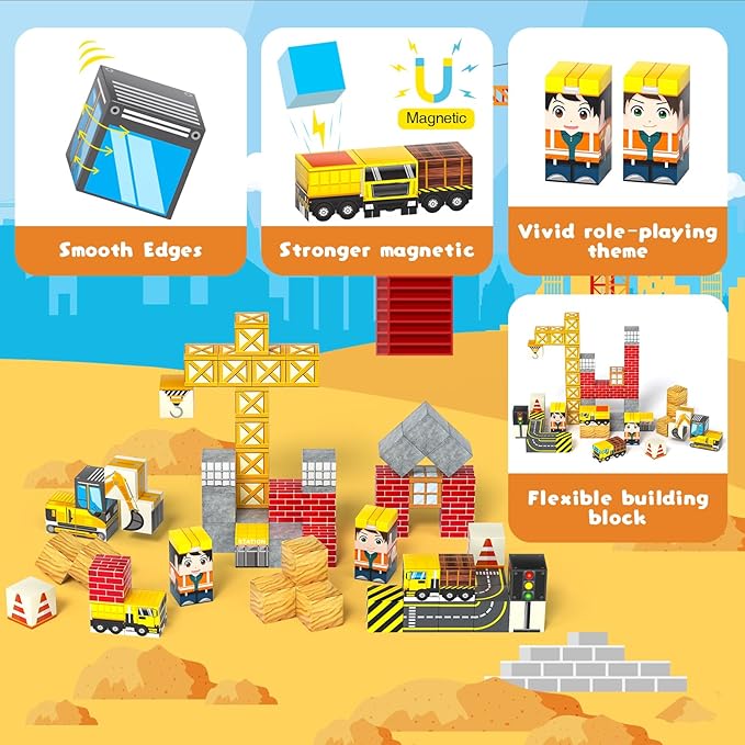 Axirata 60PCS Mini Magnetic Blocks Travel Set for Kids, Mini Magnetic Tiles Building Cubes with Portable Iron Box, STEM Construction Sensory Toy for Toddler Boys Girls Age 3-5 4-8 8-12+