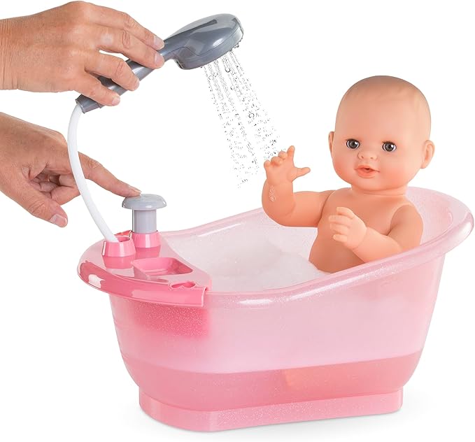 Corolle Baby Doll Bathtub with Shower - Accessory Play Set for 12" & 14" Dolls, Pink