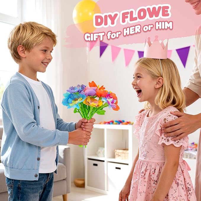 beefunni Flower Bouquet Craft Kit, Mothers Day Crafts for Kids Classroom, DIY Craft Toys for Kids Ages 4-8, Educational Flower Make Toy for Toddler, Birthday Gift for 4 5 6 7 8+ Year Old Girls and Boy