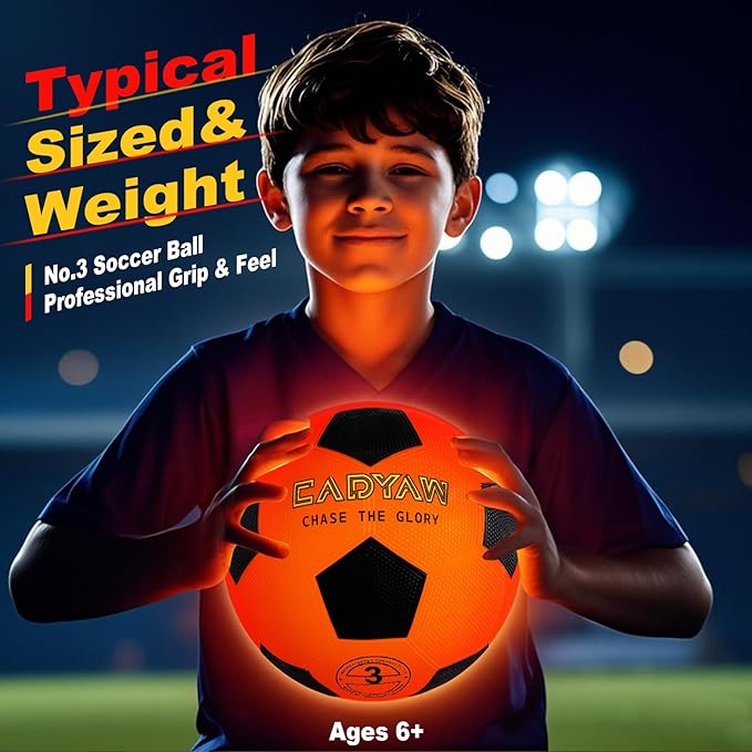 Glow in The Dark Soccer Ball, Rechargeable Light up Soccer Toys, Birthday Gift for Boys and Girls 8-12, Cool Toys for Kids Outdoor Night Activity - Size 5