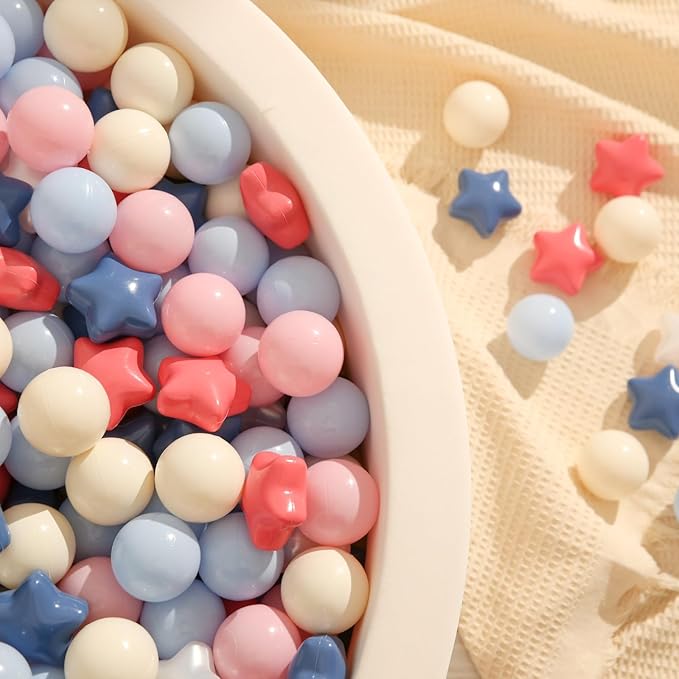 TRENDPLAY Star Ball Pit Balls for Toddlers -50 100 200 Count Star Balls Different Shapes, Non-Toxic Plastic Balls for Safe Play, Boys Girls Festival Party Decoration