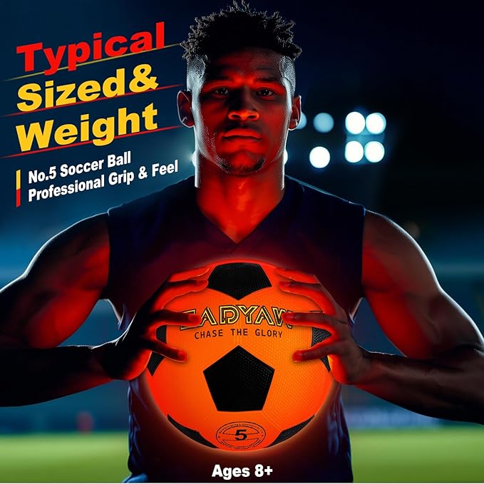 Glow in The Dark Soccer Ball, Rechargeable Light up Soccer Toys, Birthday Gift for Boys and Girls 8-12, Cool Toys for Kids Outdoor Night Activity - Size 5