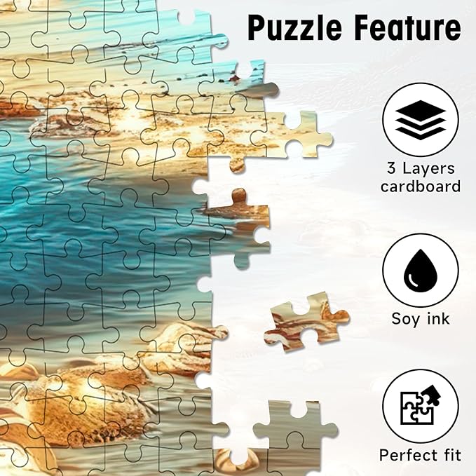 500 Piece Puzzles for Adults, Beach Night Landscape Jigsaw Puzzle with Glowing Stones & Moon, Cardboard Puzzle with Letters on Back for Game Nights & Home Decor, 15×20.5 Inch