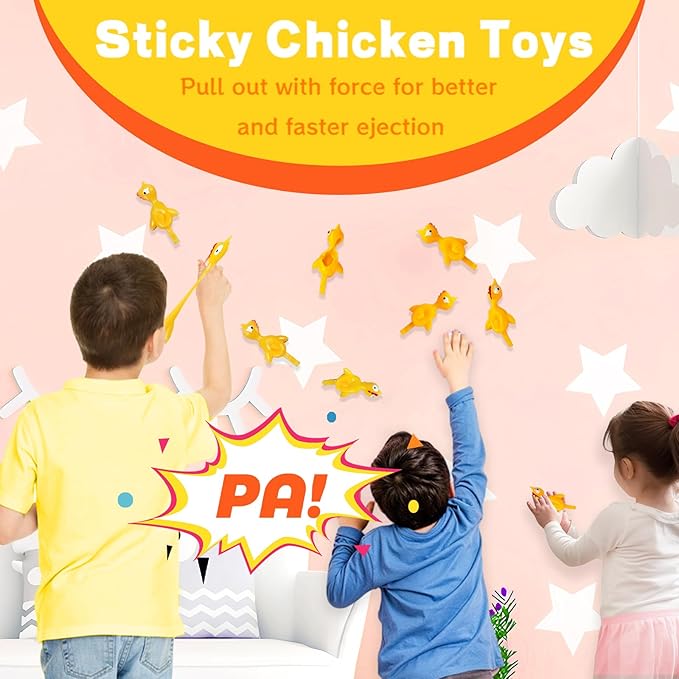 16Pack Finger Slingshot Chicken Rubber,Flying Stretchy Flick Stretchable Chickens Fingers for Gag Gift Birthday Christmas Halloween Party Favors Supplies Yellow