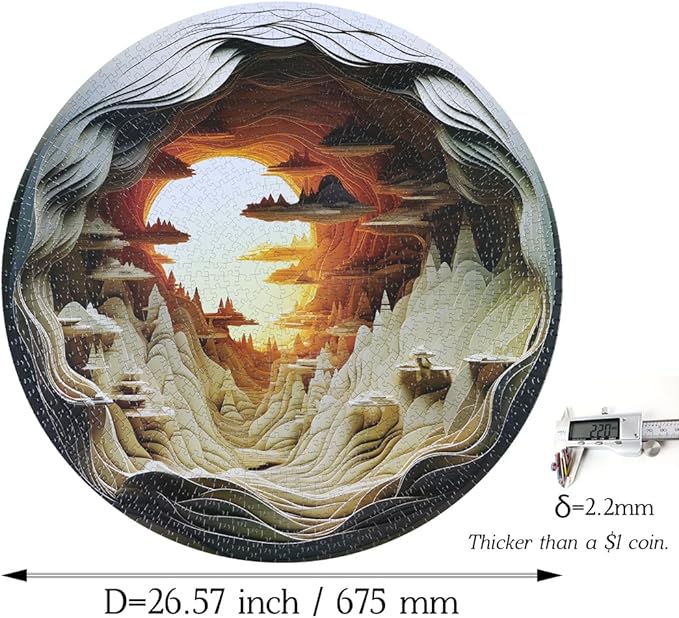 Bgraamiens- Hard Puzzles for Adults -3D Visual Dawn Inside a Cave - 1000 Pieces Round Puzzle for Adults, Unique Impossible Difficult Hard Challenging Jigsaw Puzzles 1000 Pieces