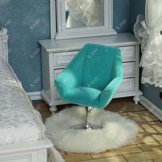 iLAND Dollhouse Furniture and Accessories Set, Miniature Swivel Chair & Carpet Modern for Dollhouse Livingroom (Mint)