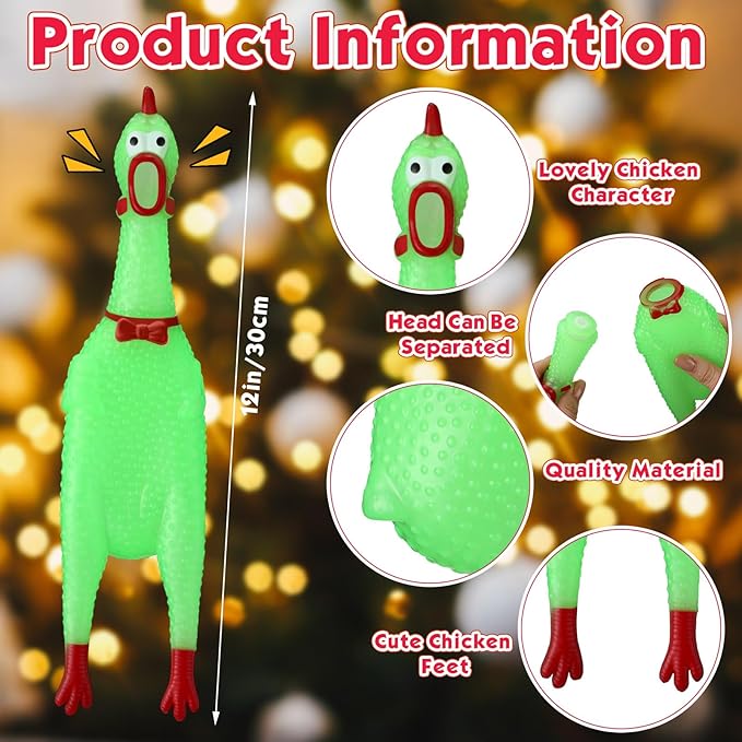 Honoson 16 Pcs 12 Inch Large Glow in The Dark Rubber Chicken Bulk Luminous Screaming Rubber Chickens Squeaky Toy Fluorescent Novelty Prank Gag Gift Noise Makers Party Favors for Adults Games