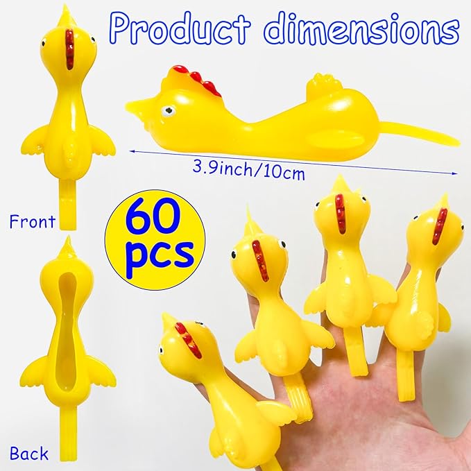 60PCS Finger Slingshot Chicken Rubber,Flick Stretchable Chickens Toys,Flying Stretchy Chicken Fingers for Birthday,Children's Day,Thanksgiving Day Stocking Stuffer Party Favor