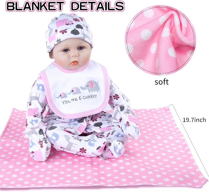 10Pcs Reborn Baby Doll Clothes with Bassinet Blanket Diaper fit 17-22 inch Reborn Dolls Cute Pink Baby Doll Clothes and Accessories Set Newest Design Christmas Gift