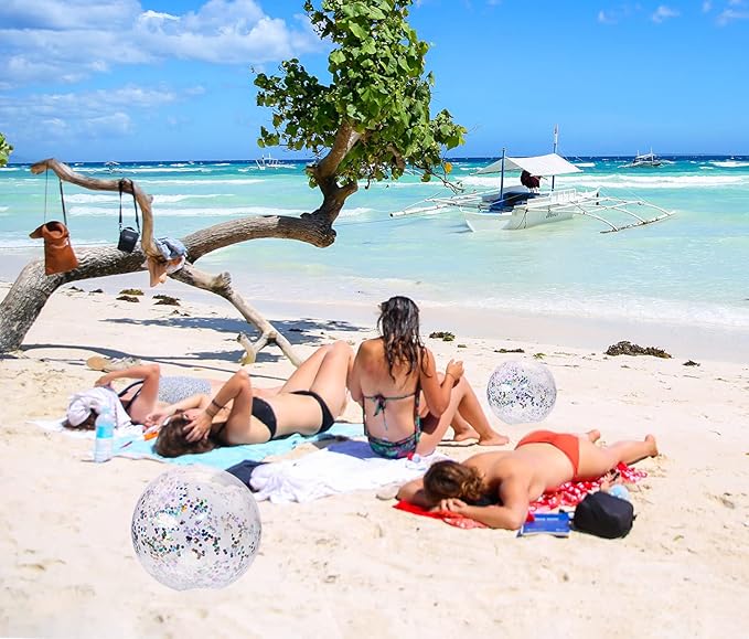 PENTA ANGEL Glitter Beach Ball 2PCS Inflatable Floatable Confetti Swimming Pool Party Ball Clear Sand Sport Ball for Outdoor Summer Beach Pool Water Play Party Favor