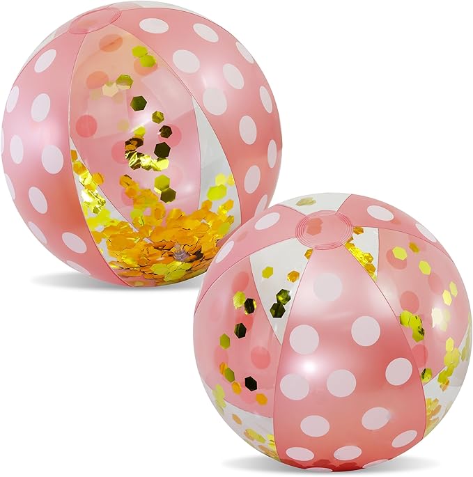 POZA Inflatable Beach Balls - Elegant Glitter Confetti Premium Floaters, Heavy Duty Vinyl Floatation Pool Toys for Pool Beach Party, UV Resistant Pool Décor