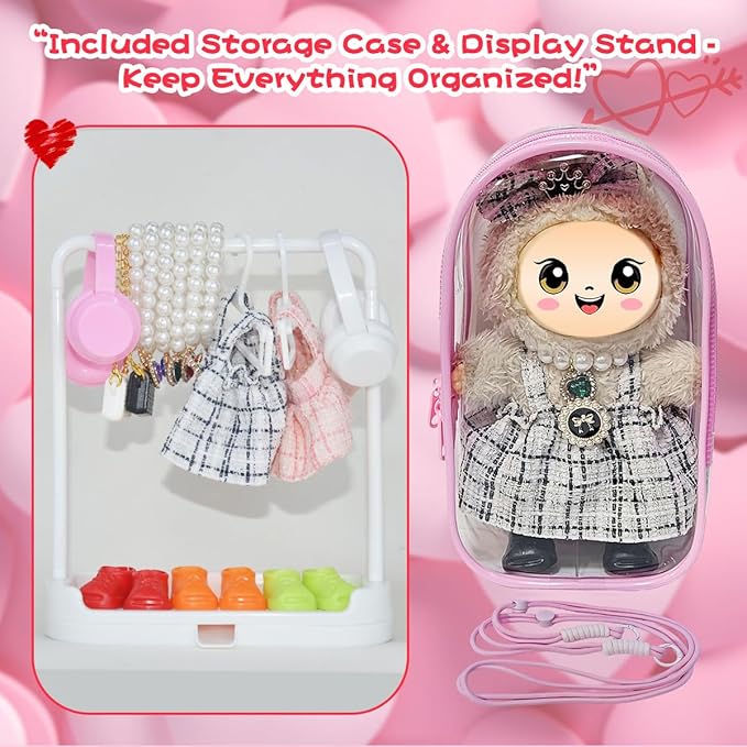 33 Pack Compatible for Labubu Clothes Outfits,Premium Labubu Accessories Case Shoes for 17cm Dolls,Labubu Birthday Party Decoration- Includes 6-Pack Doll Clothes Sets,Camera,Sunglasses