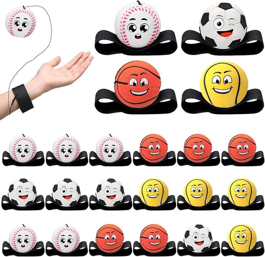 18 Pcs Wrist Return Balls on a String Face Return Sport Balls with Elastic Strap Wrist Exercise for Adults for Fun Outdoor Activity Sports Team Gifts (Multiple Style)
