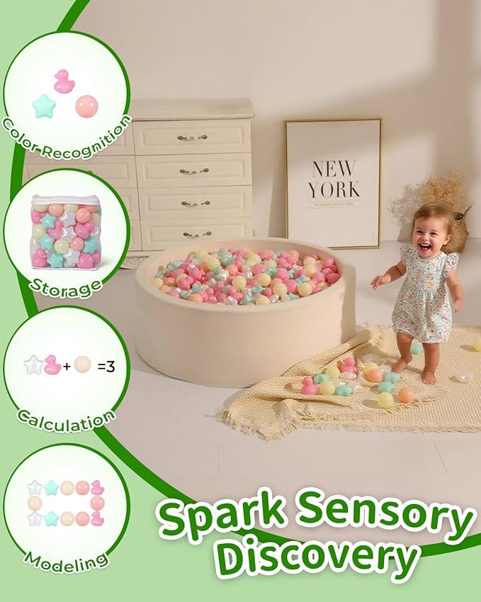 TRENDPLAY Ball Pit Balls Shapes Pastel, Duck Star Shape Non Toxic for Toddlers Kids Baby Girls Boys Dogs Soft Play,Party, 50 100 200