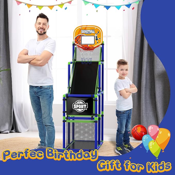 EagleStone Arcade Basketball Hoop Game Indoor, Ajustable Height Indoor Basketball Hoop with 4 Balls Storage Design for Kids,Perfect Sports Outdoor Play Toys for Kids Age 3 to 6 Years