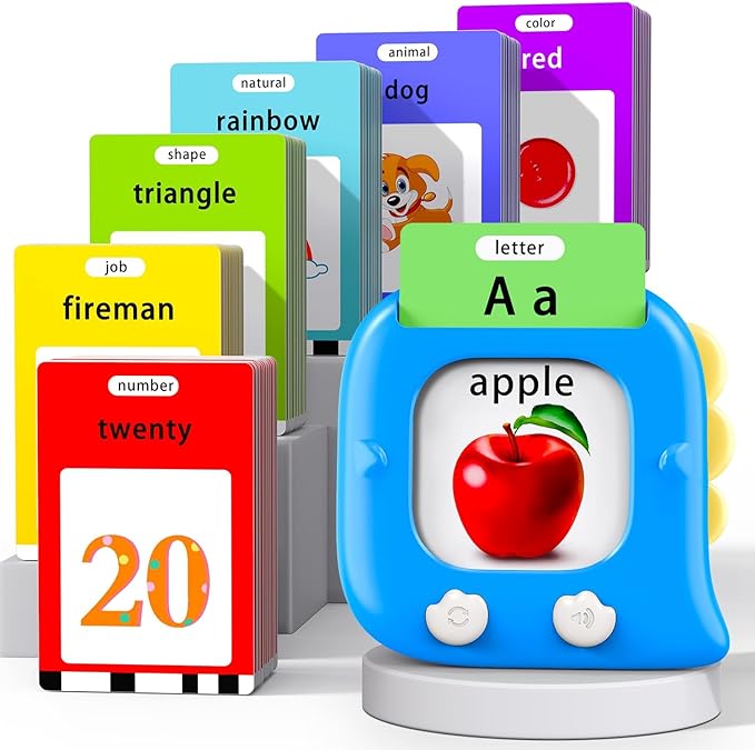 Kidzdo Dinosaur Talking Flash Cards with 254 Words, Easter Birthday Gifts for 2 3 4 5 6 Year Old Boys and Girls, Educational ABCs Learning Toys, Toddlers Pocket Speech Therapy Toys, Blue