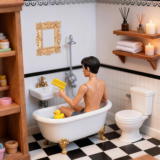 YUXIANLB 5 Pcs Miniature Dollhouse Mirror Set with Carved Golden Edges, European Style Victorian Baroque Wall Decor for 1/12 Scale Dollhouse Display, Mini Furniture Accessory Gold, White, Silver