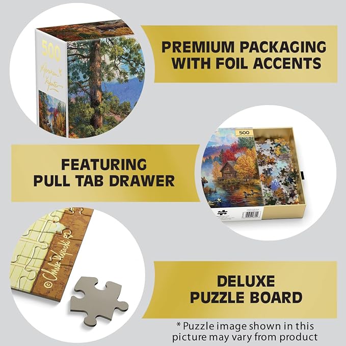 Buffalo Games – 500 Piece Jigsaw Puzzle - Adirondack Lake - Abraham Hunter - Premium Gold Collection Giftable Puzzle for Adults – Precision-Cut Pieces
