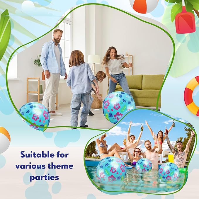 12 Pack Hawaiian Beach Ball 8.5 in Inflatable Beach Balls Bulk for Kids & Adults Cartoon Swimming Pool Toys Pool Party Favors for Birthday Summer Outdoor