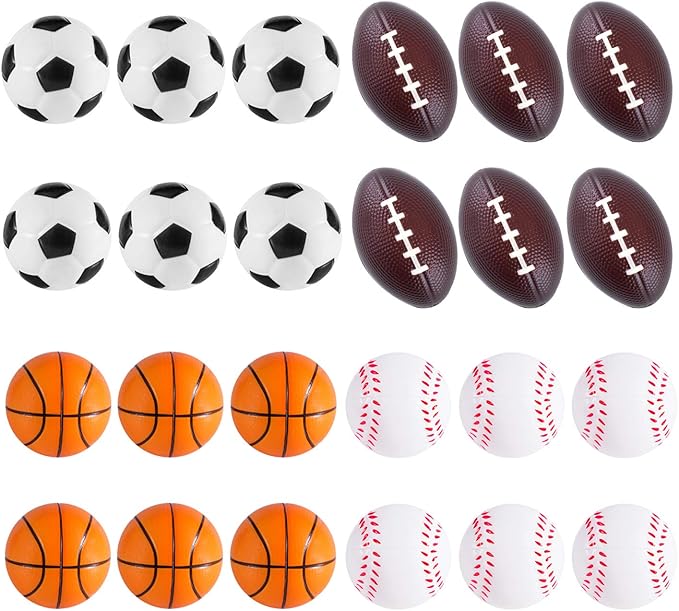 Super Z Outlet Mini Foam Sports Balls 24 Pack for Kids Adults Mini Baseball Football Basketball Soccer Stress Toy Game Party Decoration