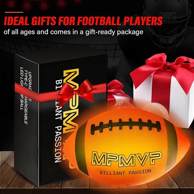 Light Up Football for Boys 8-12, Rechargeable Glow Football Official Size 9 – Great for Graduation Gifts, Outdoor Yard Games, Teen Sports & School Play