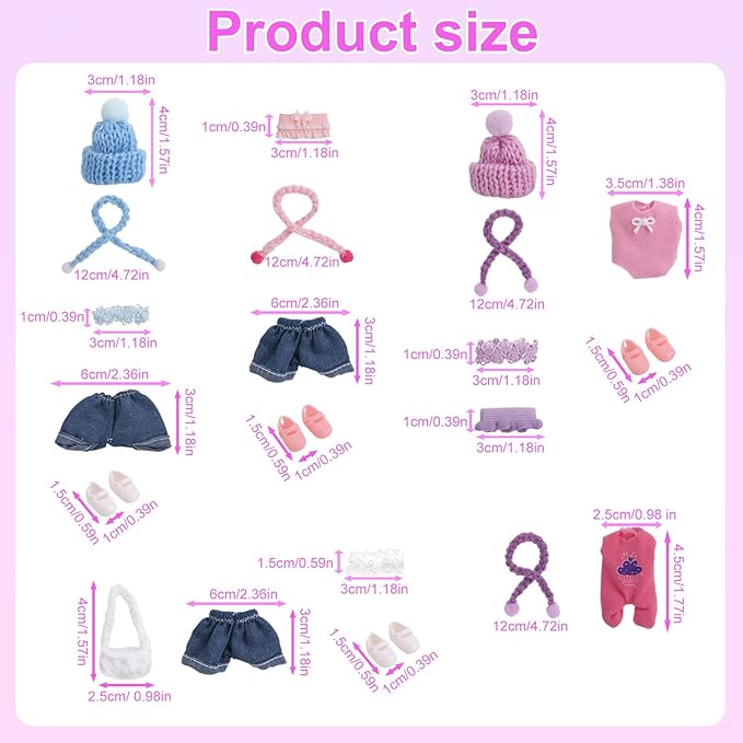 6 Sets Doll Clothes for 7.62cm/3 Inches, Adorable Mini Clothes Set Funny Doll Outfits Costume Accessories Suitable for Dressing and Displaying