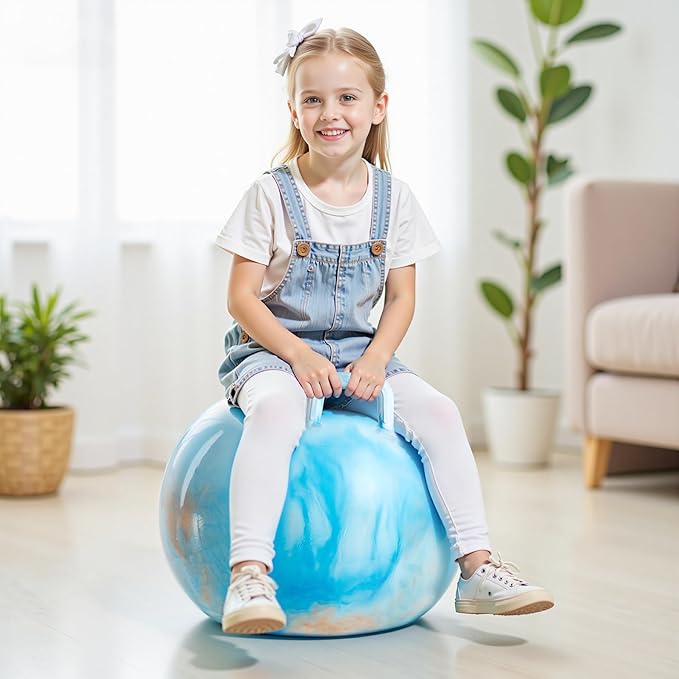 U&C Planet Hopper Ball 20 inches Bouncy Ball with Handle for Kids Age 5-9 Clouds Hoppity Hop Sit and Bounce Jumping Hopping with Pump and Gift Box Great Gift for Birthday Easter Basket Stuffers