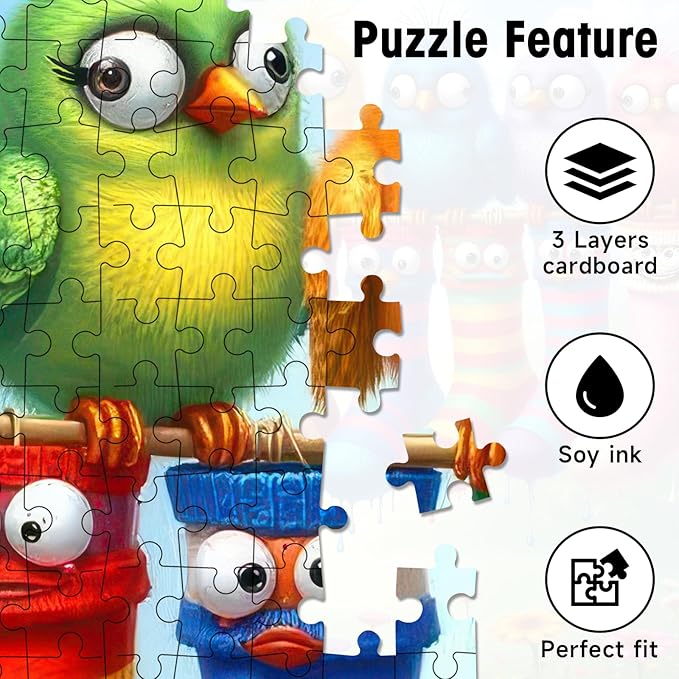 Funny Birds Puzzles for Adults 1000 Pieces, Cute Colorful Cartoon Bird on Clothesline & Socks Art Puzzle with Letters on Back, 28x20 Challenging Wall Decor, Family Game, Easter