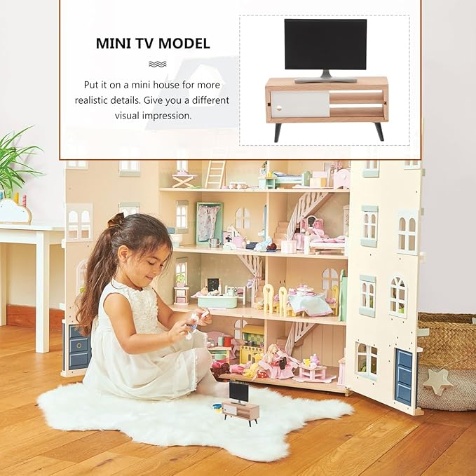 Toyvian 1/12 Scale Dollhouse Miniature Tv Dollhouse Living Room Television Mini Tv Cabinet Doll House Furniture Tiny Set for Furniture Decor Accessories