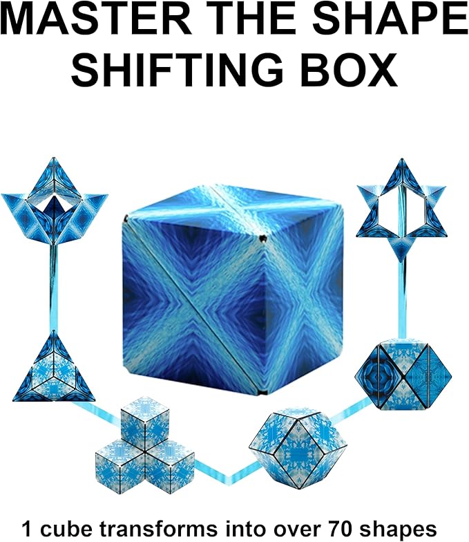 Shashibo Shape Shifting Box - STEM Fidget Toy with Ultra Strong Magnets - Sensory Puzzle Cube Transforms Into 100+ Shapes, Easter Basket Stuffers Gift for Kids, Teens, and Adults (Blue Planet)