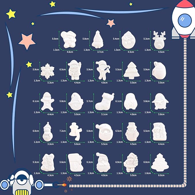 GloomGlo 24pcs Christmas Plaster Painting Kit for Kids – Non-Toxic DIY Ceramic Ornament Craft Set with Snowman/Gingerbread Man Christmas Tree Decorations(Christmas 1)