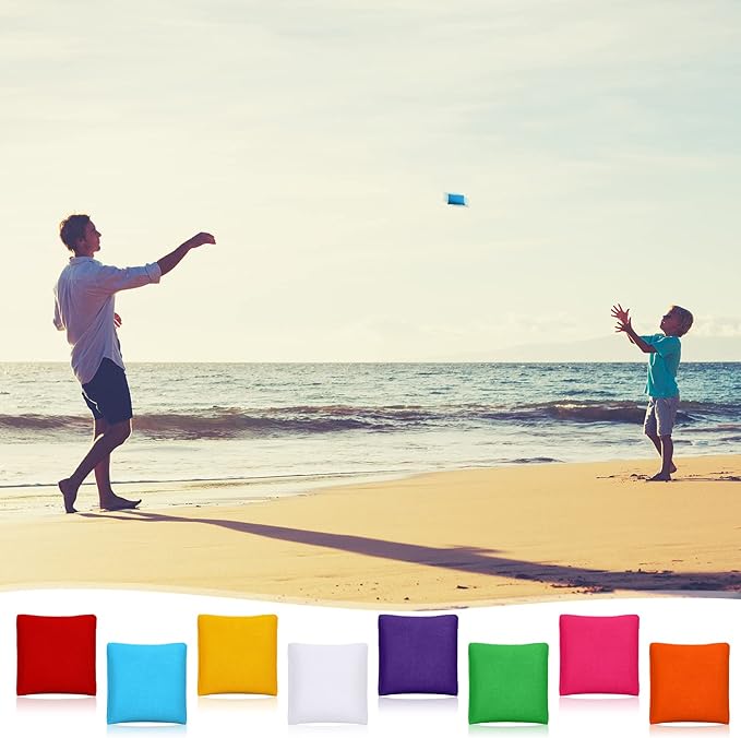 32 Pack Bean Bags Toss for Kids Cornhole Bean Bags Colorful Bean Bags for Tossing Canvas Toss Bags Hand Toy Toss Games Weights for Outdoor Yard Games, Assorted Colors (Bright Colors, 2.76 x 2.76 Inch)