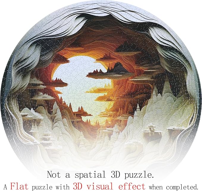 Bgraamiens- Hard Puzzles for Adults -3D Visual Dawn Inside a Cave - 1000 Pieces Round Puzzle for Adults, Unique Impossible Difficult Hard Challenging Jigsaw Puzzles 1000 Pieces