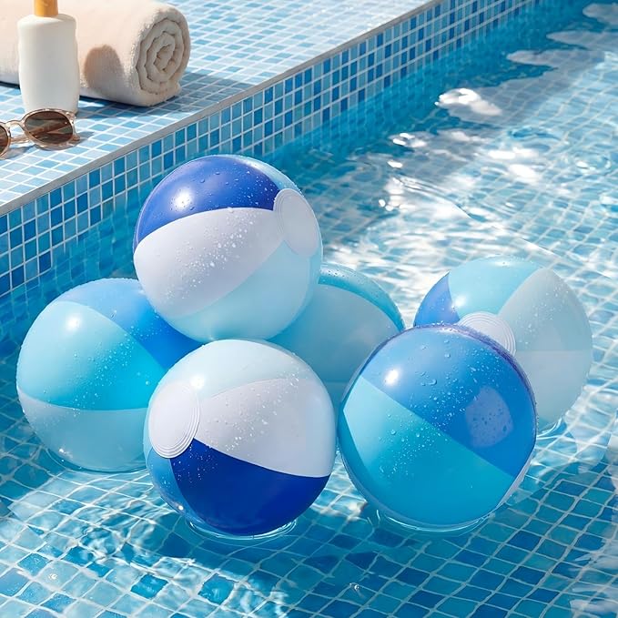 Realspring 12 Pcs Pastel Inflatable Beach Balls Kids Bulk Blue Stripe Jumbo Big Beach Balls Pool Floating Toys for Adults Water Games Baby Shower Birthday Summer Swimming Party Decor Favor(11 Inch)