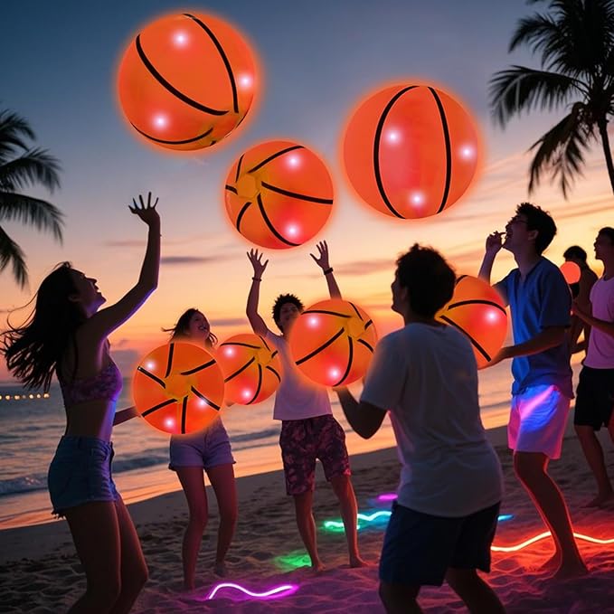 Zhanmai 10 Pcs Glow in The Dark Beach Balls Inflatable Basketball Light up Balls 9 Inch Beach Pool Toys Glow in The Dark Party Supplies for Summer Pool Party